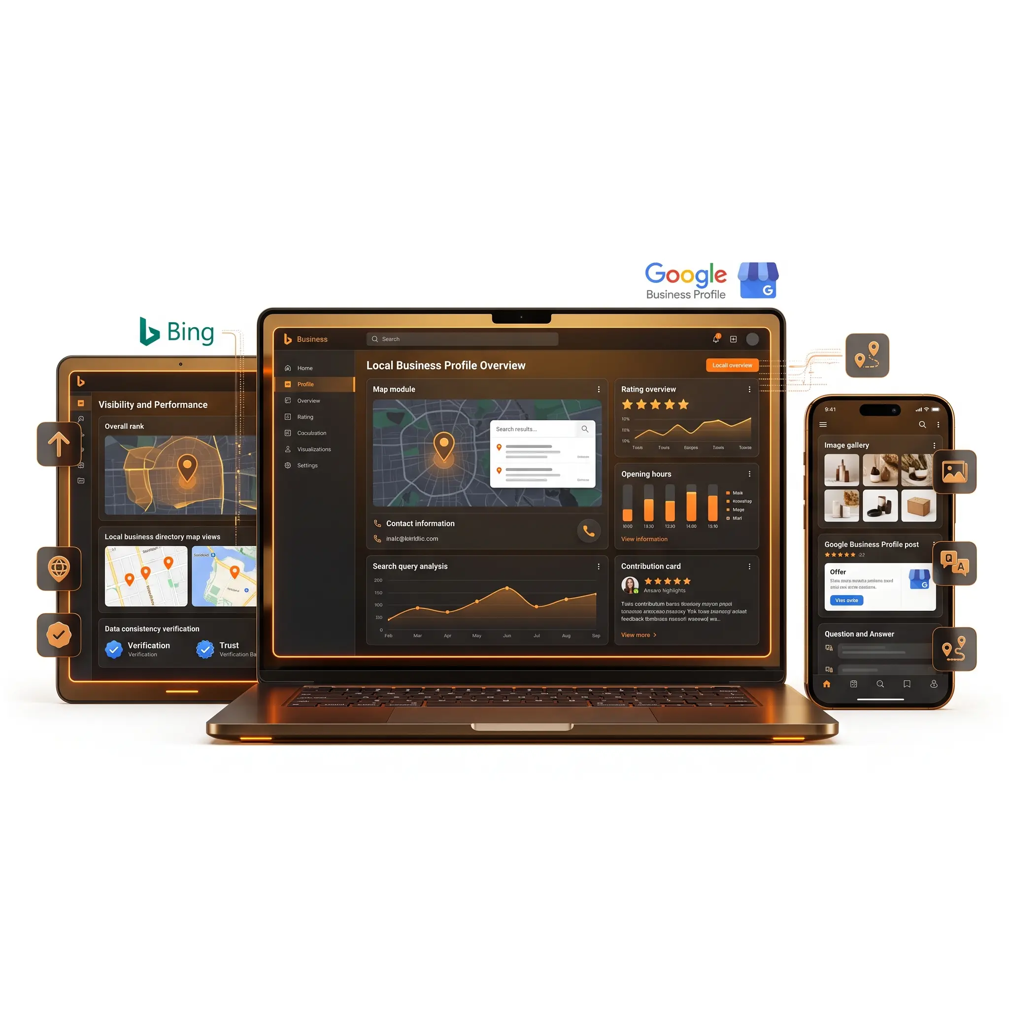 Google Unternehmensprofil Bing Places Business Profil Agentur Local SEO Profilpflege Öffnungszeiten Leistungen Fotos Beiträge Bewertungen