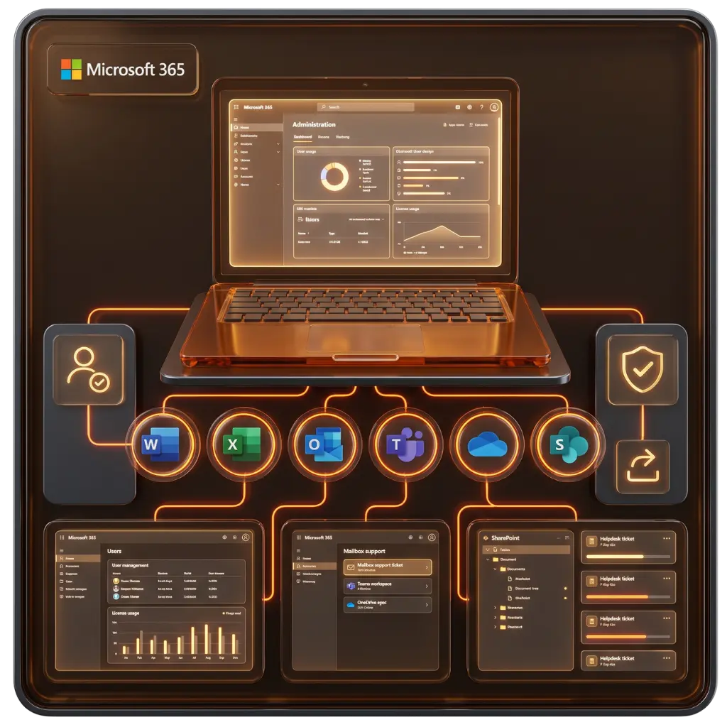 Microsoft 365 Support von IT-Kayali für Firmen mit Teams Outlook Exchange OneDrive SharePoint Benutzer Sicherheit Migration und Support