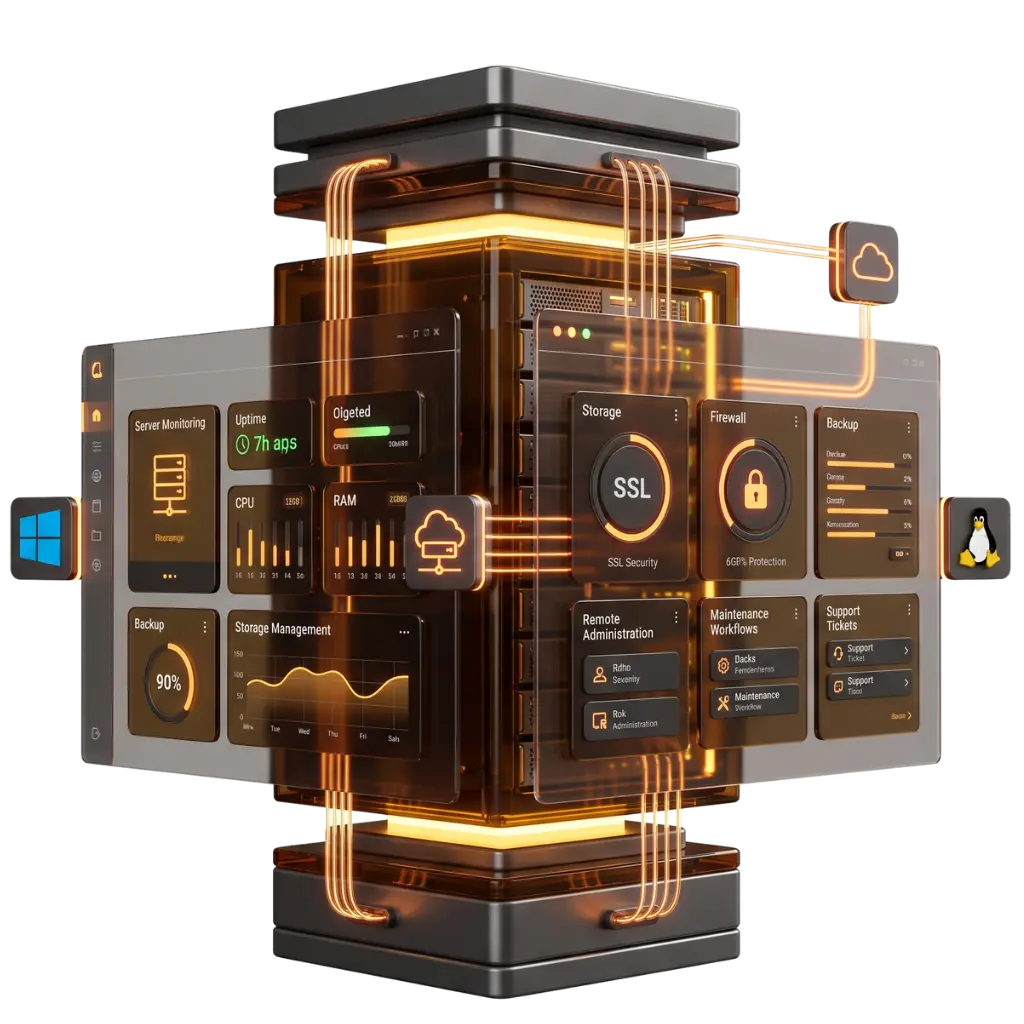 Serverhosting von IT-Kayali für Windows Server Linux Server Hosting Sicherheit Backups Monitoring E-Mail Datenbanken Domains und Support