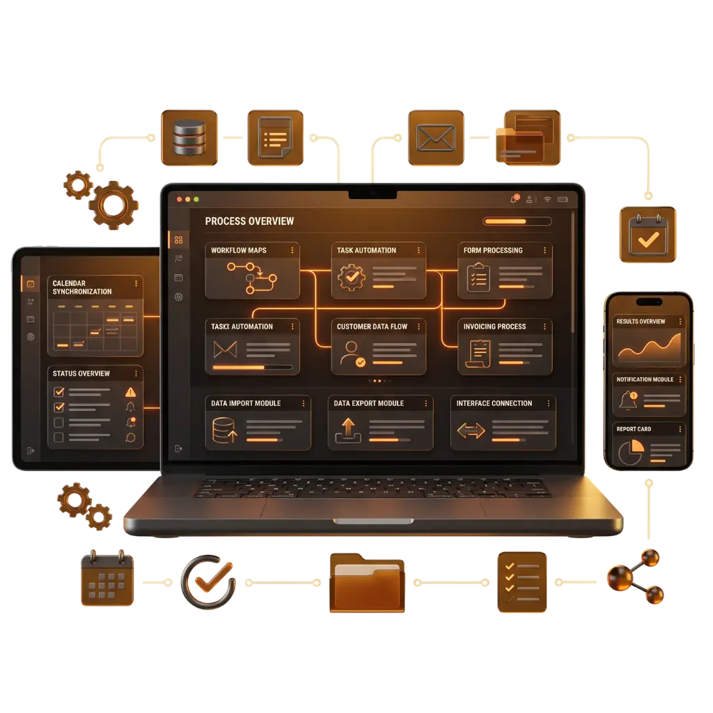 automatisierung digital umsetzen mit Prozessautomatisierung Büroautomatisierung Workflows Formularen E-Mail Automatisierung Rechnungsprozess Angebotsprozess Schnittstellen ERP CRM und IT-Support von IT-Kayali